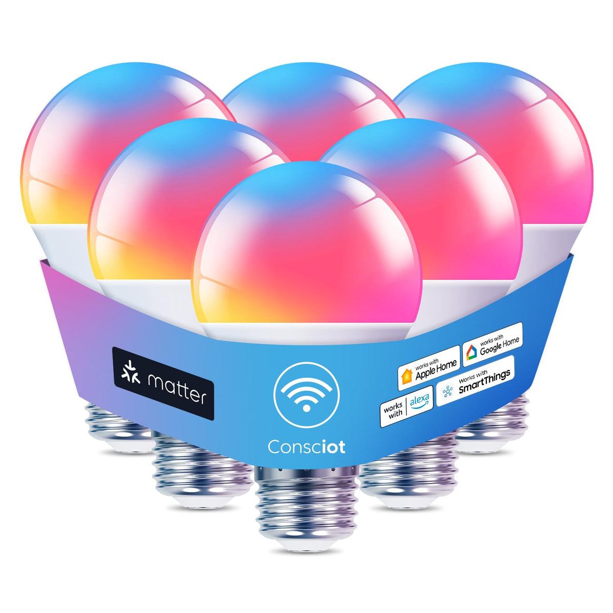 Consciot - Bombillas inteligentes, WiFi Bluetooth que cambia de color, bombillas LED A19 E26 RGBTW que funcionan con Alexa/Google Home/Apple Home/Siri, sincronización de música, foco inteligente