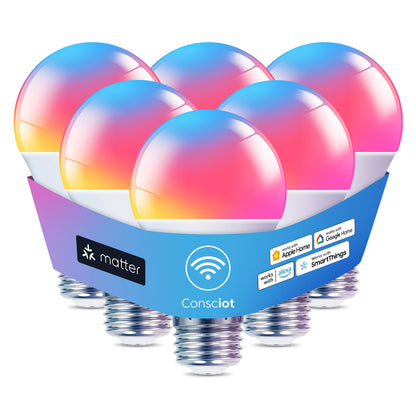 Consciot - Bombillas inteligentes, WiFi Bluetooth que cambia de color, bombillas LED A19 E26 RGBTW que funcionan con Alexa/Google Home/Apple Home/Siri, sincronización de música, foco inteligente