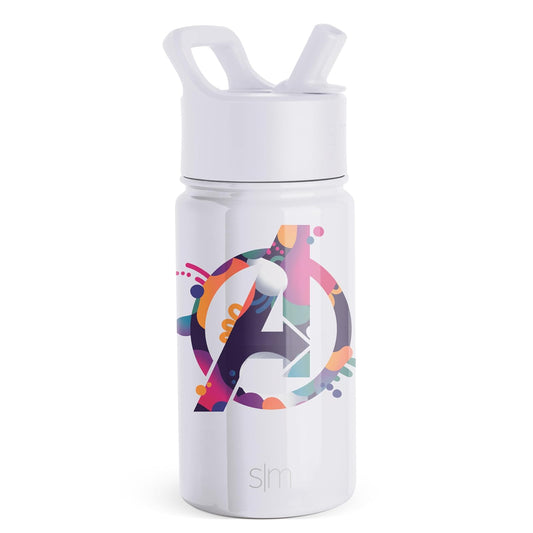 Simple Modern Botella de Agua Infantil con Popote, Acero Inoxidable - Botella de agua de 14 onzas - Marvel-Avengers Assemble