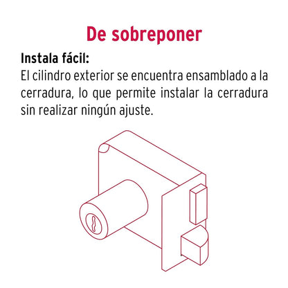 Hermex CS-75IB, Cerradura de sobreponer, clásica, instala-fácil, izq., blíster