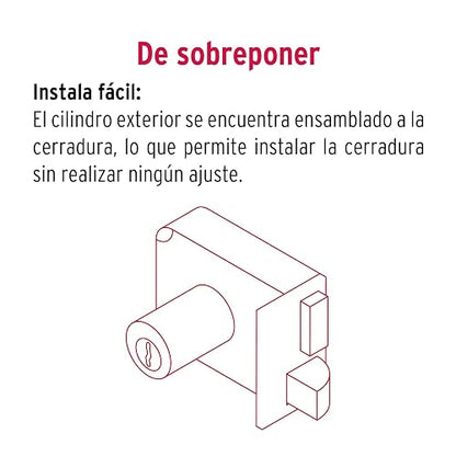 Hermex CS-75D, Cerradura de sobreponer, clásica, instala-fácil, derecha