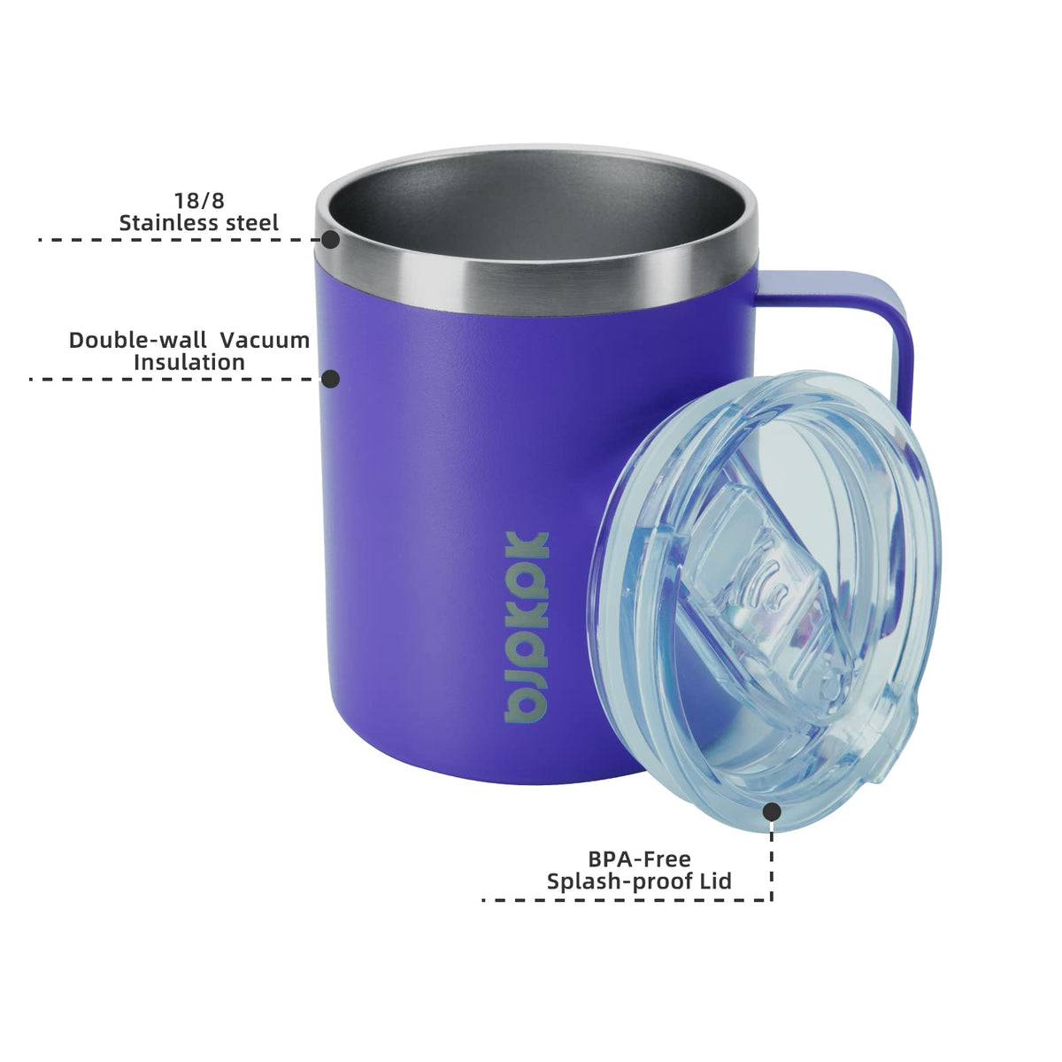 BJPKPK Taza de Café 14 oz Aislada con Tapa Antiderrames Acero Inoxidable Morada