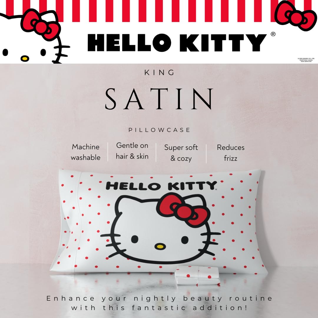 Franco Hello Kitty Beauty Beauty - Funda de Almohada de satén Sedoso tamaño King, 20 x 36 Pulgadas, para Cabello y Piel, (Producto con Licencia Oficial)