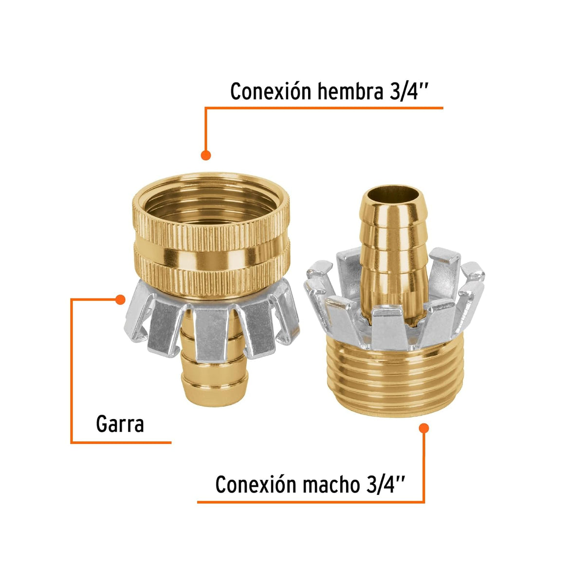 Truper CFM-1/2AG, Juego de conectores macho/hembra, tipo garra, de aluminio, 1/2"