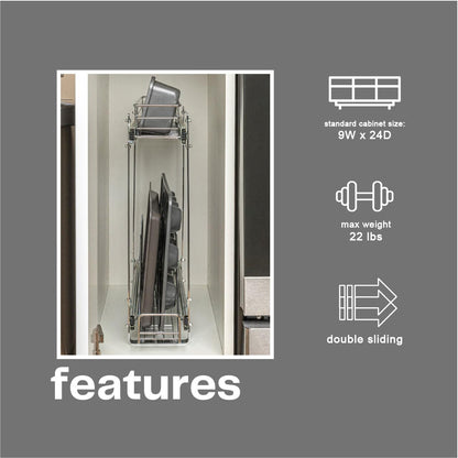 Household Essentials Glidez Organizador de almacenamiento multiusos de acero chapado en cromo extraíble y deslizable para utensilios de cocina y utensilios de hornear, diseño de 2 niveles, se adapta a
