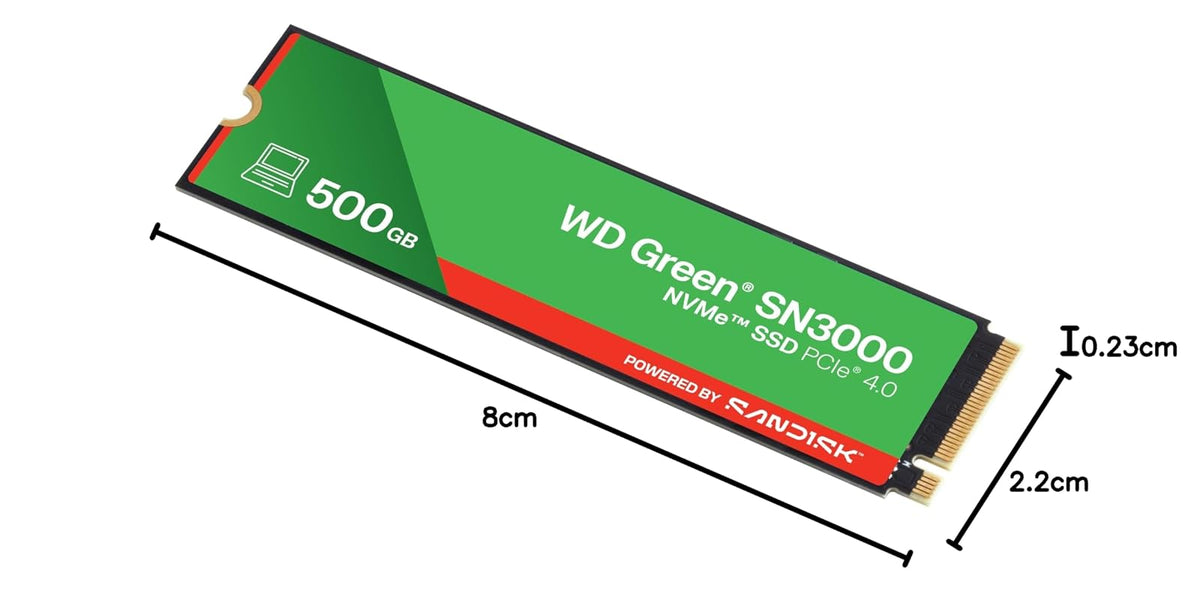 Western Digital 500GB WD Green SN3000 NVMe SSD Interno - Unidad de Estado sólido - Gen4 PCIe, M.2 2280, hasta 5.000 MB/s - WDS500G4G0E