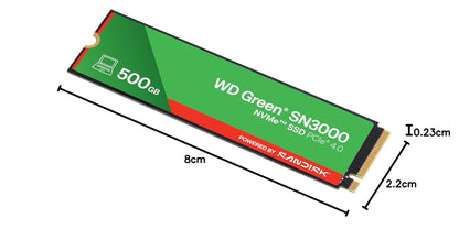 Western Digital 500GB WD Green SN3000 NVMe SSD Interno - Unidad de Estado sólido - Gen4 PCIe, M.2 2280, hasta 5.000 MB/s - WDS500G4G0E