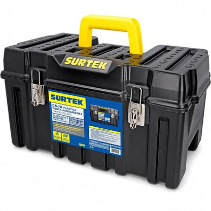 Surtek CPS20 Caja Portaherramientas Plástica con Broches Metálicos, Color Negro 21" X 10" X 10"