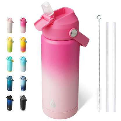 BJPKPK Botella de Agua Aislada con Popote 532 ml, Acero Inoxidable - Cereza - 0.5 Litros
