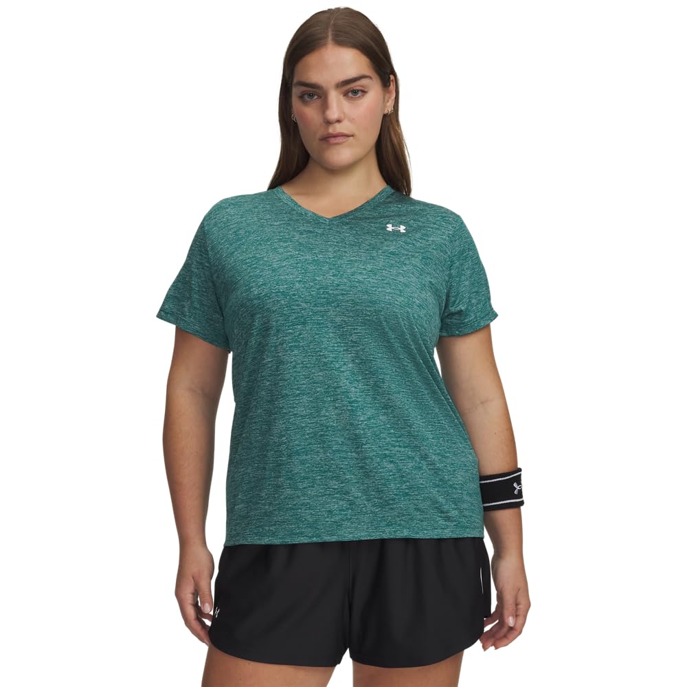 Under Armour Tech Twist Playera Cuello en V Mujer - (338) Rack Green - White - XS