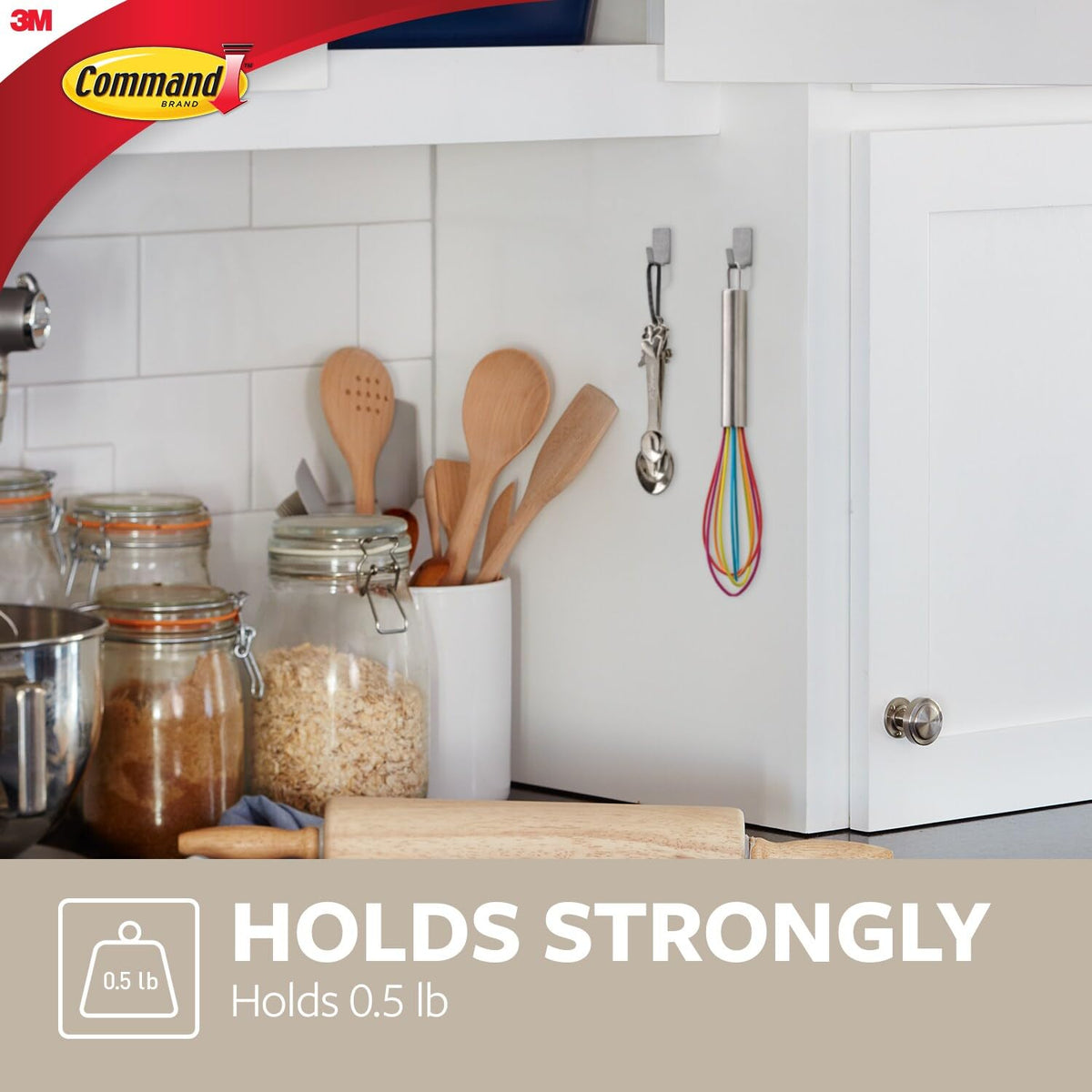 Command Pequeños ganchos de metal de acero inoxidable, 8 ganchos, 10 tiras, ideales para decoración de recámara