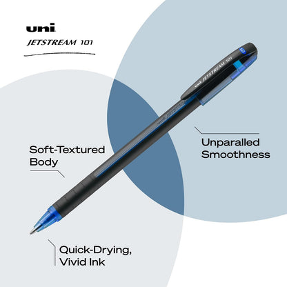 Uni-Ball Jetstream 101 Ball Point Pens, Bold Point, Blue Ink, 12 Pack
