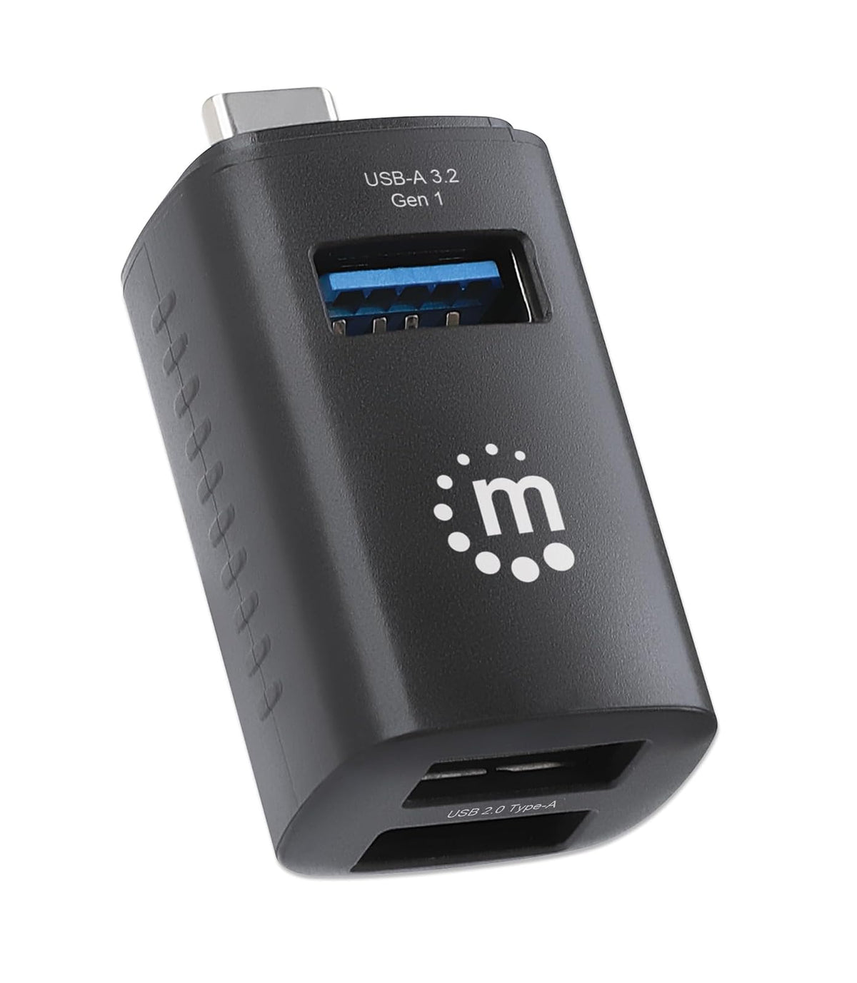 Manhattan 180993 Hub USB-C Negro: 1 Puerto USB 3.0 y 2 USB 2.0, Diseño Ultraportátil, Alimentación por Bus