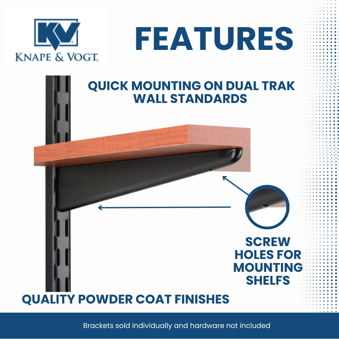 Knape & Vogt John Sterling Dual Trak - Soporte Ajustable para Estante de Madera, 14 Pulgadas, Platino, 0122-14 PM, 14 Pulgadas