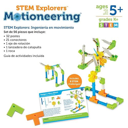 Learning Resources Stem Explorers Motioneering, Juguetes Stem, Ingenieria para Niños, Juguetes Educativos para Niños, 56 Piezas, Edades 5