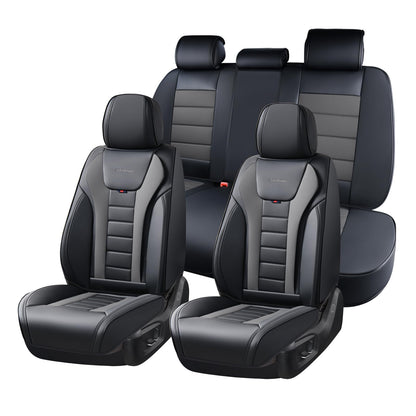 Coverado Juego Completo de Fundas de Asiento de Automóvil, Fundas de Asiento para Automóviles, Fundas de Asiento Delantero y Funda de Asiento Trasero, Funda Impermeable de Piel para Asiento automotriz - Negro-Gris - FullSet
