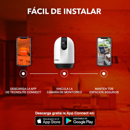 Tecnolite Connect - Cámara de Monitoreo 360° Inteligente WiFi Interiores, Altavoz y Micrófono, Visión Nocturna, Cámara fullHD Compatible con Alexa, Google Assistant, Atajos de Siri y App móvil