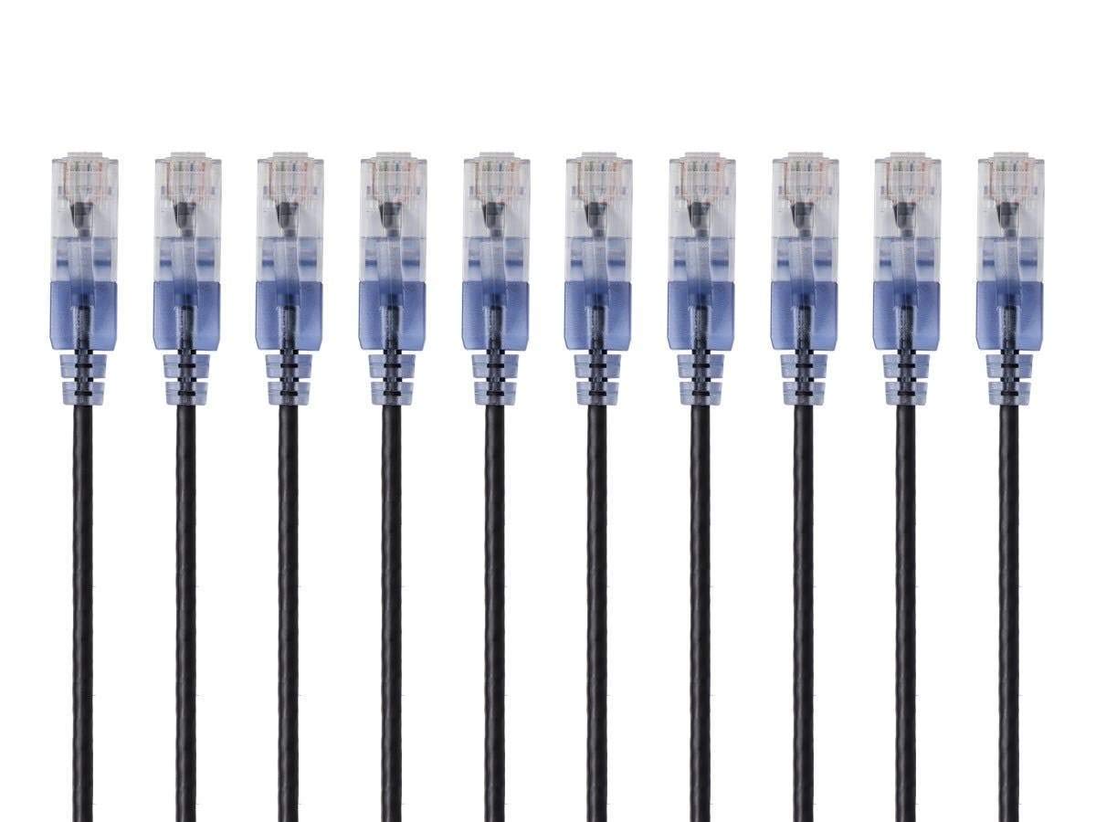 Monoprice SlimRun Cable de Conexión Ethernet Cat6A, 10 Gbit/s - Negro - 1ft - Paquete de 10