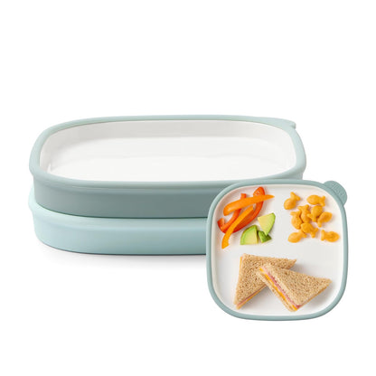 Ello Clean Start Platos de Cerámica con Funda de Silicona 2 pz - Gota de rocío - jade gris