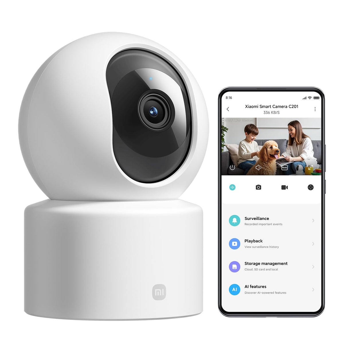 XIAOMI Smart Camera C201, Interior 360°, 1080P HD, Camara vigilancia Bebe | WiFi 6, Cubierta Física de Lente, Visión Nocturna en Color, Audio Bidireccional, Compatible con Alexa y Google