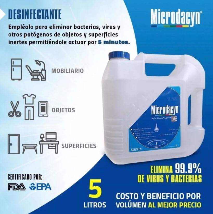 Microdacyn Solución Esterilizante Alto Nivel Hospitalario Sin Alcohol | Antiséptico, desinfectante y esterilizante de alto nivel, uso hospitalario, amplio espectro, sin glutaraldehído