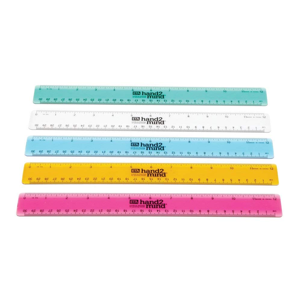 hand2mind Reglas de plástico Safe-T multicolor, transparente, semiflexible de 30,5 cm (paquete de 10)