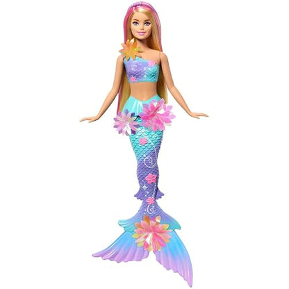 Barbie Fantasía Muñeca Sirena con Transformación de Flores y Cabello Rosa, Juguete para Niñas de 3 Años en Adelante
