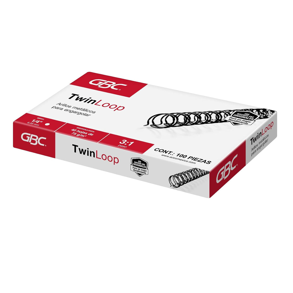 GBC Arillo Metálico Twin Loop 3:1-1/4" para Engargolar, Color Negro, Paquete con 100 Piezas. P7240