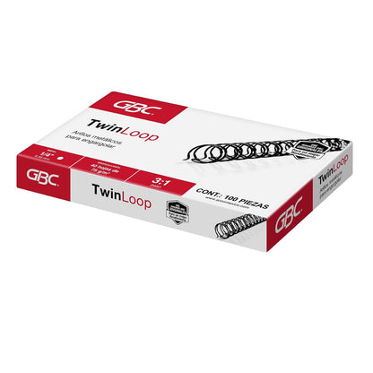 GBC Arillo Metálico Twin Loop 3:1-1/4" para Engargolar, Color Negro, Paquete con 100 Piezas. P7240