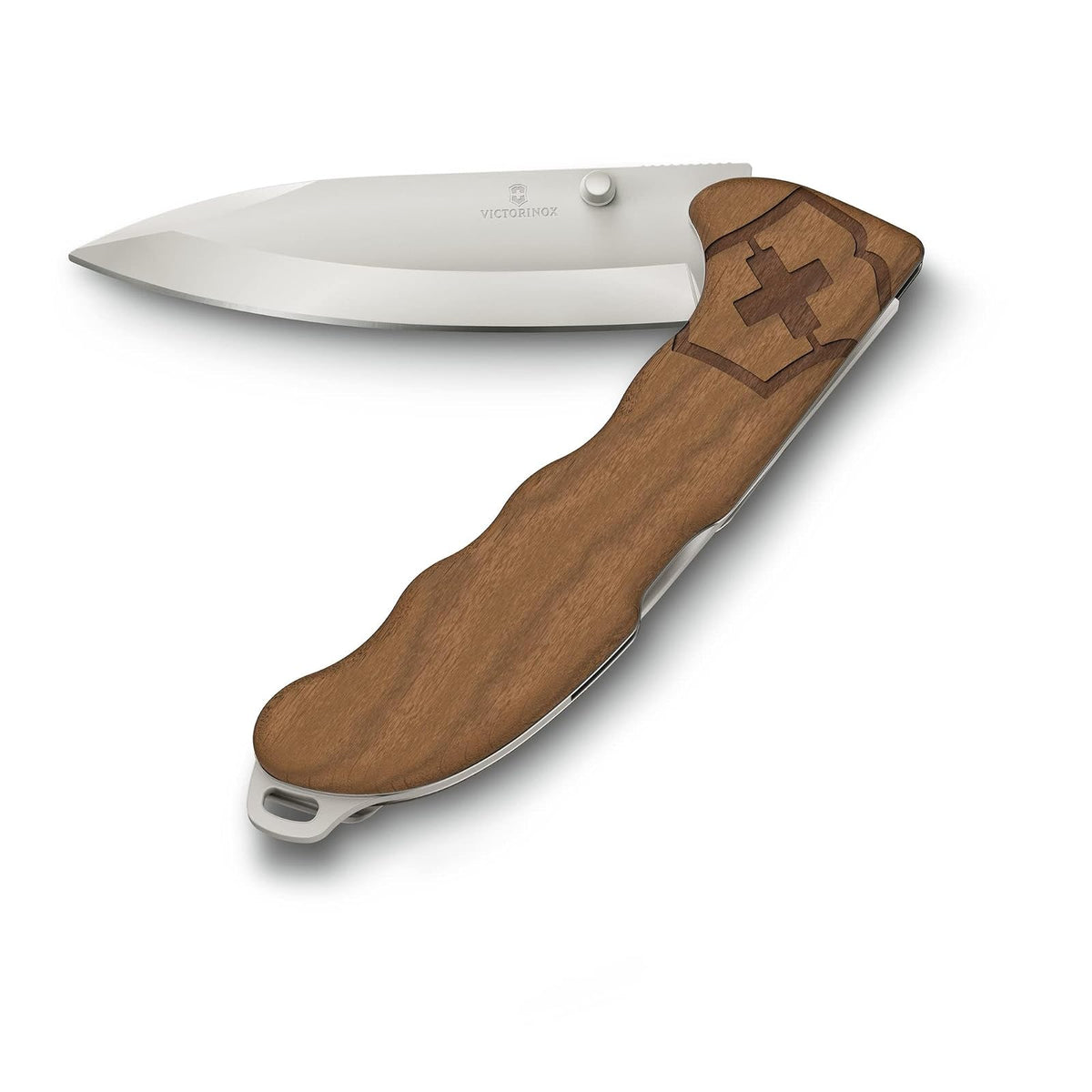 Victorinox Navaja Evoke Wood, 4 Usos, Madera | Báscula duradera de madera de nogal, tachuela extraíble, clip de transporte integrado y agujero de cordón para aventuras