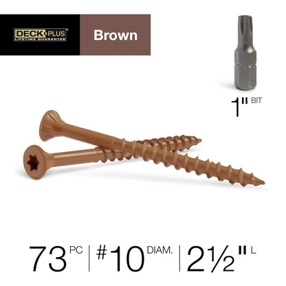 Deck Plus Tornillos De Madera Exterior Recubiertos De Epoxi #10 | 2-1/2 Pulgadas, Torx/Star Drive, Rosca Gruesa, Resistente A La Corrosión