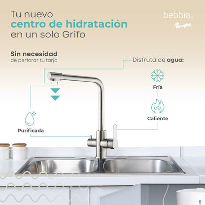 ROTOPLAS BEBBIA GRIFO PARA COCINA BEBBIA 3 VÍAS PARA AGUA PURIFICADA (GRIS RECTO)