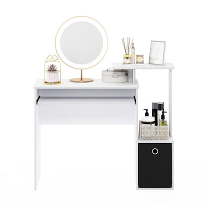 Furinno Econ Escritorio de Computadora Multifuncional para Oficina en Casa con Contenedor, Blanco con Negro