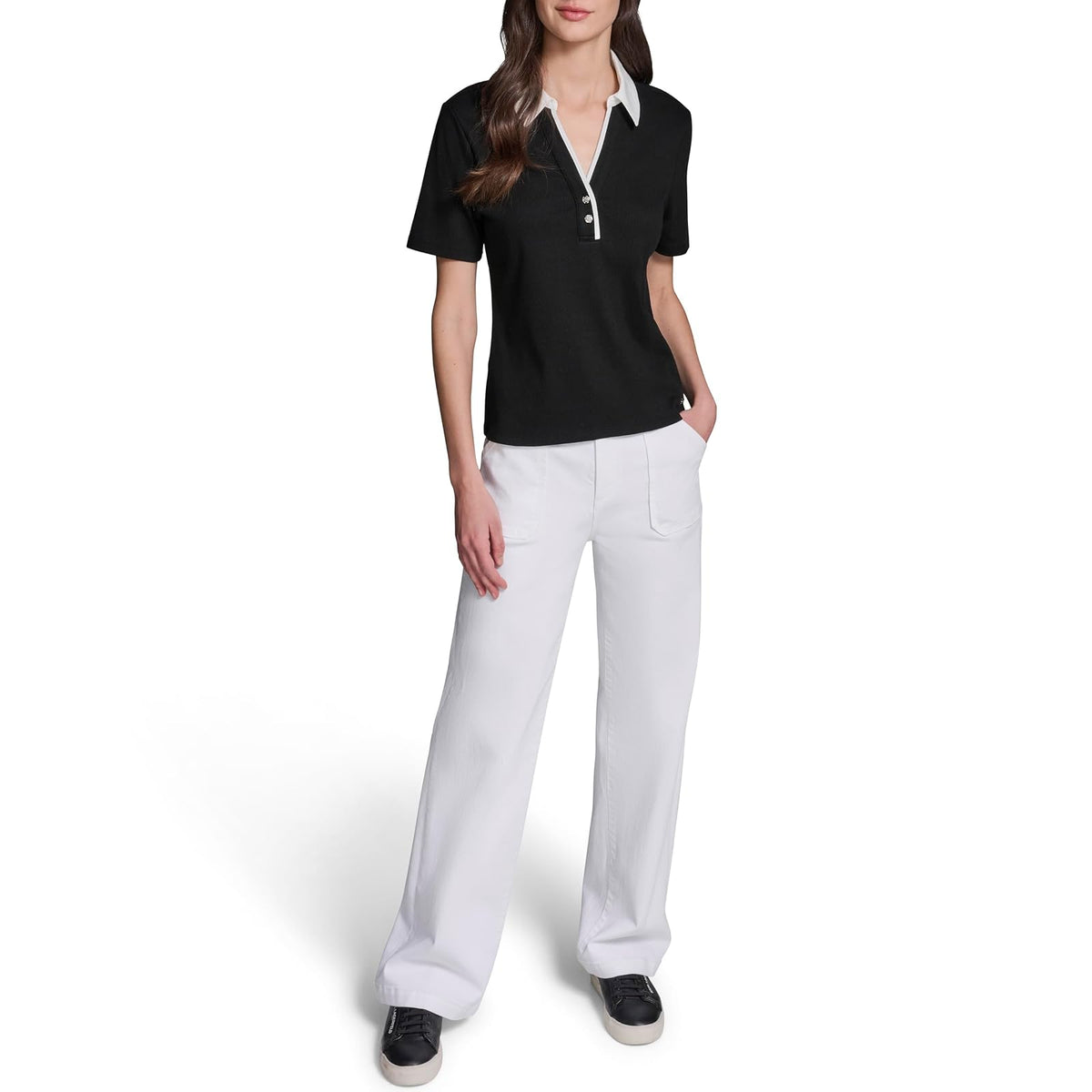 Karl Lagerfeld - Blusa cómoda y Ligera con Botones Rosette para Mujer