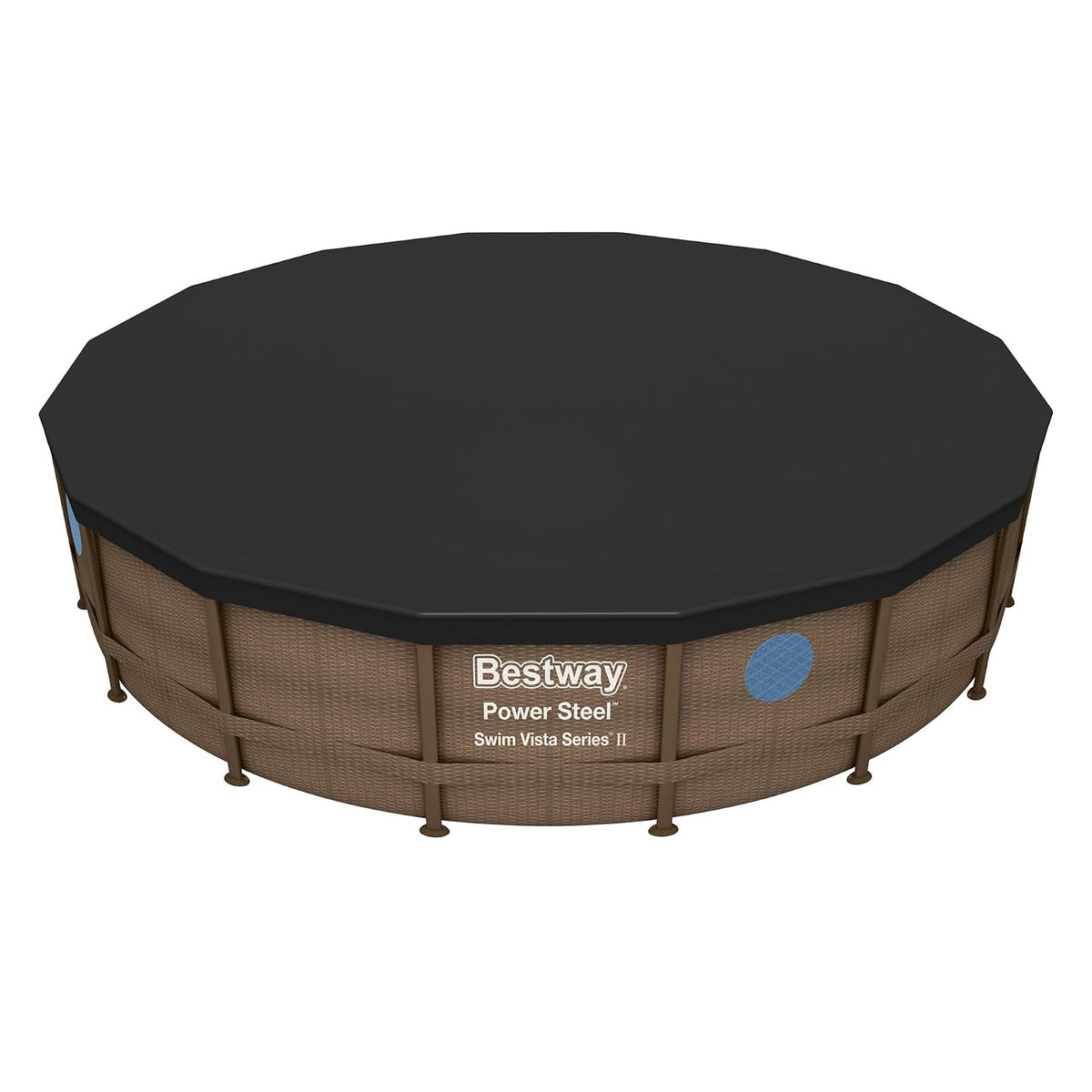 Bestway - Cubierta Redonda de PVC de 16 pies para Piscinas sobre el Piso con Agujeros de Drenaje y Cuerdas de Amarre seguras, Color Negro (Solo Cubierta)