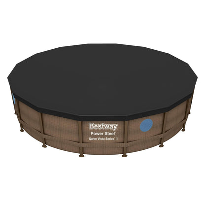 Bestway - Cubierta Redonda de PVC de 16 pies para Piscinas sobre el Piso con Agujeros de Drenaje y Cuerdas de Amarre seguras, Color Negro (Solo Cubierta)