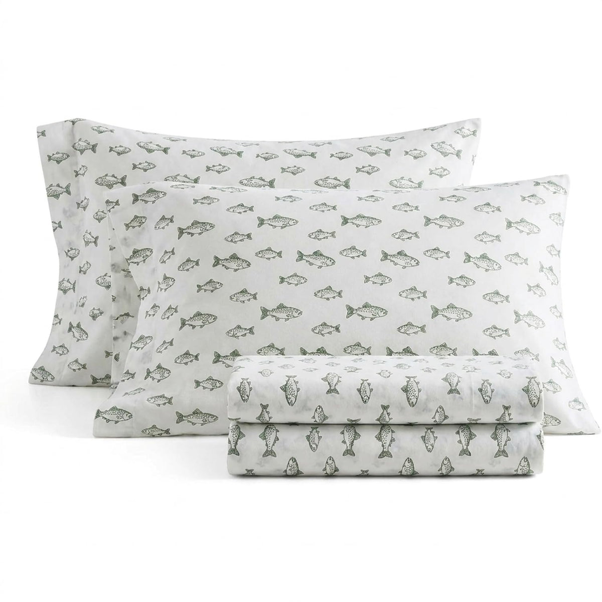 Eddie Bauer - Juego de sábanas de Franela de algodón, Cepillado para Mayor suavidad, decoración acogedora del hogar (Escuela de Pescado, King)