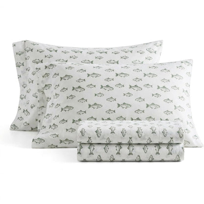 Eddie Bauer - Juego de sábanas de Franela de algodón, Cepillado para Mayor suavidad, decoración acogedora del hogar (Escuela de Pescado, King)