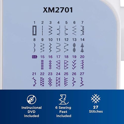 Brother Máquina de coser, XM2701, máquina ligera con 27 puntadas, 6 pies de costura incluidos