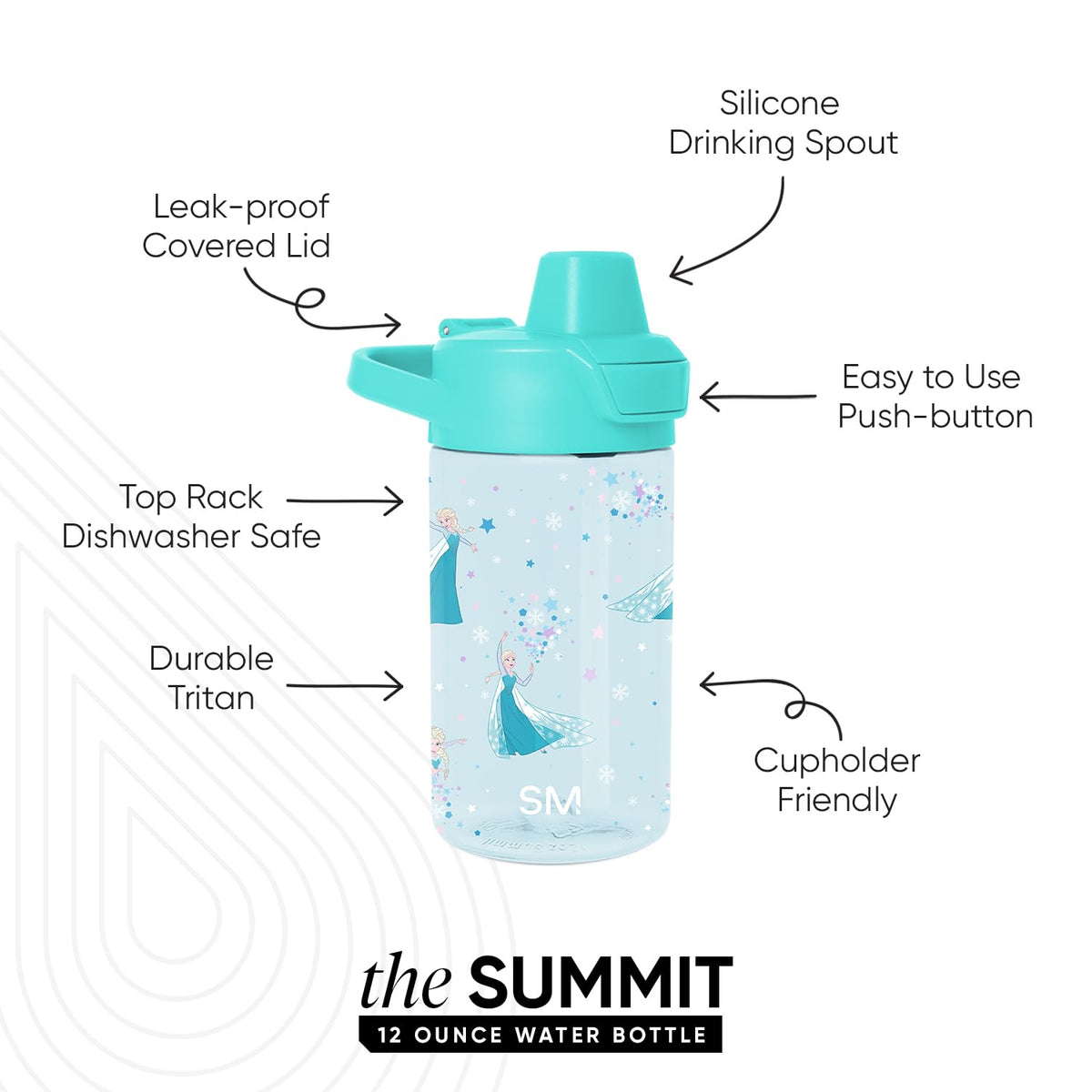 Simple Modern - Botella de agua para niños con tapa de popote o tapa sin BPA, taza de plástico Tritan para niños, apto para lavavajillas, 340 g, Frozen: Elsa's Snowflake