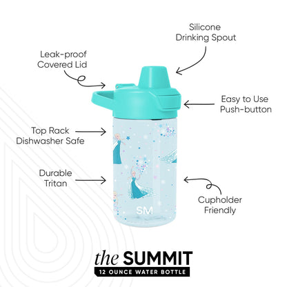 Simple Modern - Botella de agua para niños con tapa de popote o tapa sin BPA, taza de plástico Tritan para niños, apto para lavavajillas, 340 g, Frozen: Elsa's Snowflake
