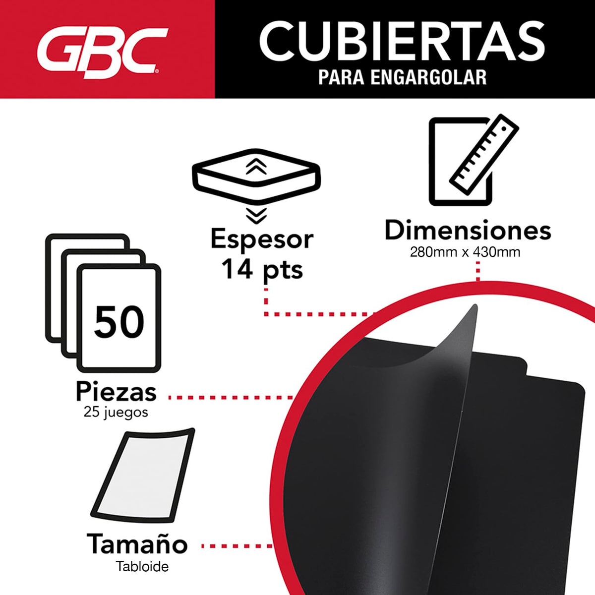 GBC P3604 Cubierta para Encuadernar Gbplak Liso Tabloide Negro