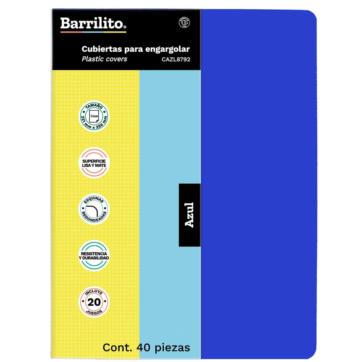 Barrilito Cubierta para Engargolar Lisa Azul Carta 40 Pzs