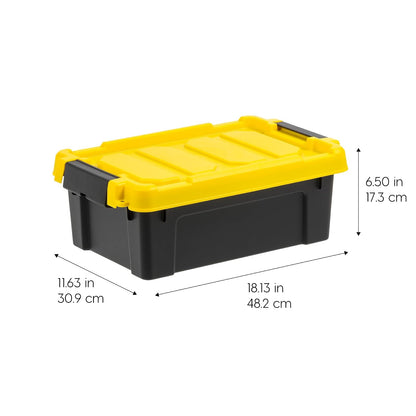 IRIS USA Contenedores de Almacenamiento Cerrables de 12.5 L (3.3 Galones), Contenedores Apilables de Uso Rudo, Organizadores Negro/Amarillo, Paquete de 5