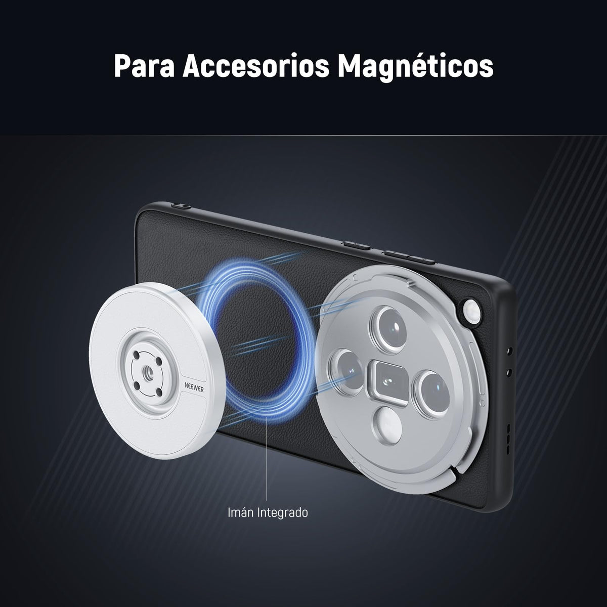 NEEWER X200 Pro Funda,Protectora Phone Case Compatible con Vivo X200 Pro, Resistente TPU + PC Faux Cuero con 17mm Lens Mounts & 67mm Adaptador Filtro para Carga Inalámbrica, PA114 Negro+Plateado