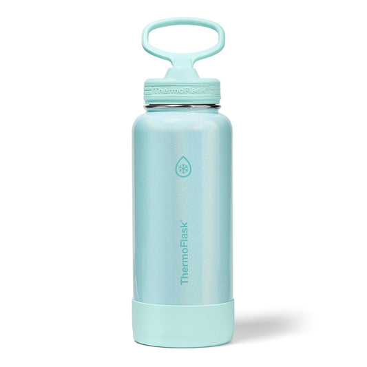 ThermoFlask - Botella de agua de acero inoxidable de doble pared aislada al aspiradora de 32 onzas con tapa de popote, Aquatic Awe
