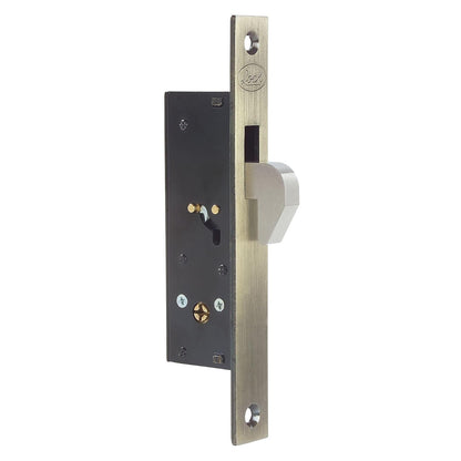 Lock L2102 Cerrojo para Embutir Puertas Corredizas - Tradicional con acabado antiguo en latón y parte mecánica de acero inoxidable - gris