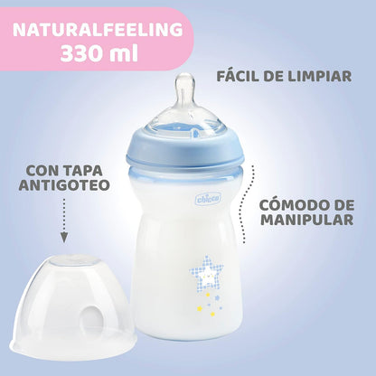 CHICCO, Biberón Natural Feeling, Color Azul, 330 ml