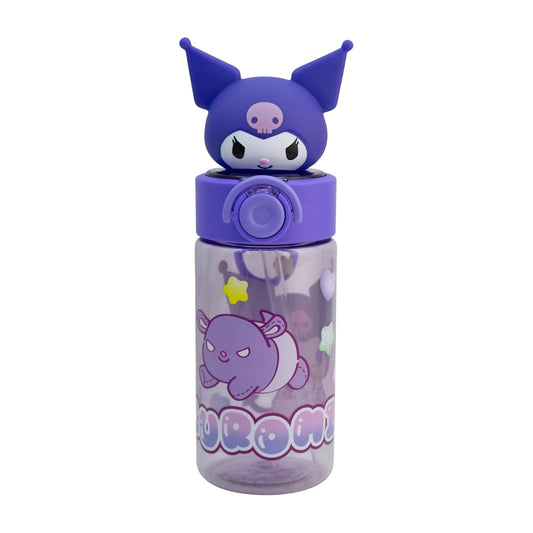Funkids - Botella de plastico para agua con figura 3D para niña de Kuromi de 500ML, botella escolar con popote.