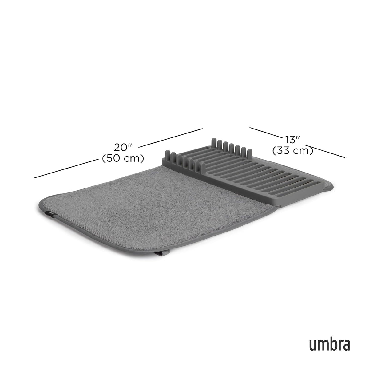 Umbra Udry Escurridor de platos y tapete de secado de microfibra: diseño que ahorra espacio, se pliega para facilitar su almacenamiento, Escurridor mini, Gris